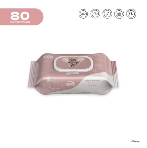 Pañitos Húmedos Disney Cosmos Minnie Damas CMS COSMOS Flow-Packs x 80 Unidades Cada pañito húmedo ofrece una textura resistente pero a la vez delicada, brindando una suavidad similar a la de un cojín. Su fórmula no contiene alcohol y está elaborada a base de agua y extractos de 