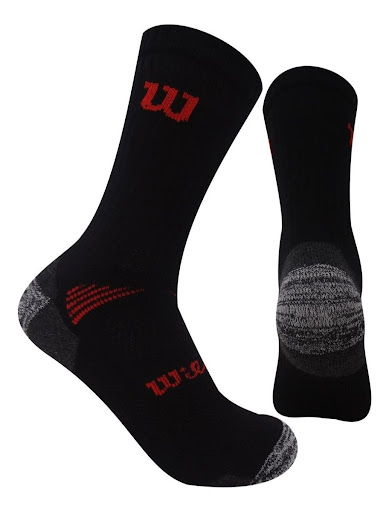 Calcetin Largo Wilson Niño M Negro x3 Wilson Papeleta x 1 MODELO: Media larga deportiva de fibra sintetica??CARACTERÍSTICAS:?Comodidad: Debido a la composición de sus materiales, elaborados con la mejor composición, ayuda a mantener los pies del usuario en u