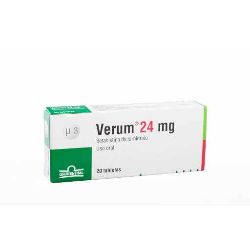 Verum Betahistina Diclorhidrato 24 mg Grunenthal Caja x 20 Tabletas