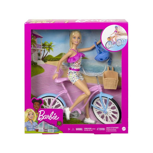 Barbie Bicicleta Con Muñeca Barbie  x 1 La Barbie Bicicleta con Muñeca es perfecta para los niños que aman la exploración y los paseos al aire libre. Con su diseño en colores rosa y azul, su canasta para accesorios y detalles plateados, cad