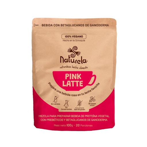 Pink Latte en polvo Naturela x 100 gr Naturela Polvo x 100 gr Pink Latte es una bebida saludable que combina proteínas vegetales de alta calidad, inulina de raíz de achicoria, extracto de remolacha, canela y betaglucanos de ganoderma. 
100% natural sin saborizan