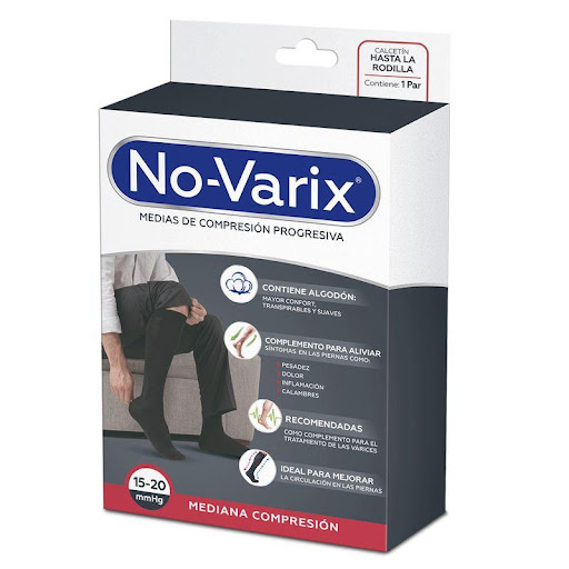Media de compresión No-Varix hombre 15-20 mmHg  algodón azul M No- Varix  x 1 Estas medias de uso casual y semiformal, tienen fibras de algodón que brindan mayor confort para el día a día, son cómodas,  transpirables y fáciles de colocar. Las medias de mediana compresión 15-20 