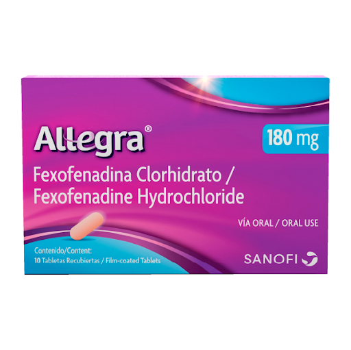 Allegra Fexofenadina Clorhidrato 180 mg  Sanofi Caja x 10 Tabletas