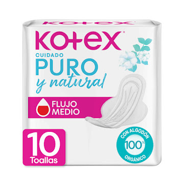 Toallas Femeninas Kotex Puro y Natural Paquete x 10 und  