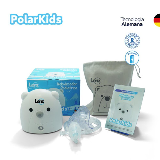 Nebulizador pediátrico Polar kids, A500LWDC04 Recargable, caja x 1  LENZ CAJA x 1 El nebulizador pediátrico Recargable Polar Kids es un equipo médico diseñado para la administración eficiente de medicamentos por vía inhalatoria, convirtiendo soluciones líquidas en una fina nube de 
