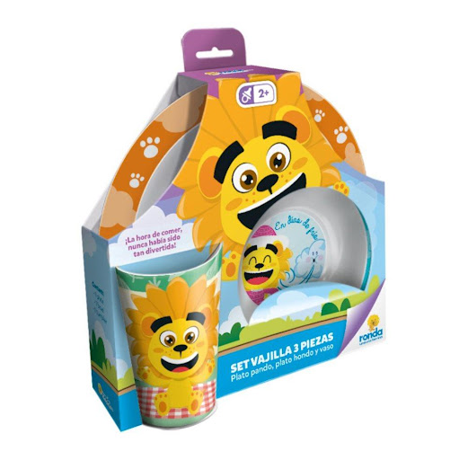Set De Melamina 3 Pzas Rondin Surtido Ronda Ronda caja x 1 Viste tu mesa con nuestra vajilla de 3 pzas, los mejores personajes  ideal para armonizar tus espacios.Plato Pando  Niños Plato Hondo Niños 7 OzVaso Niños 12 Oz
