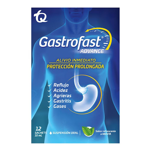 Gastrofast Advance Sodio Alginato + Sodio Bicarbonato 250mg/133.5mg TQ Caja x 12 Sachets