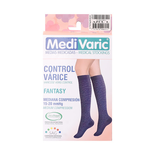 Medias De Compresión Medivaric Mediana Rodilla Dama 15-20 Azul L x 1 und