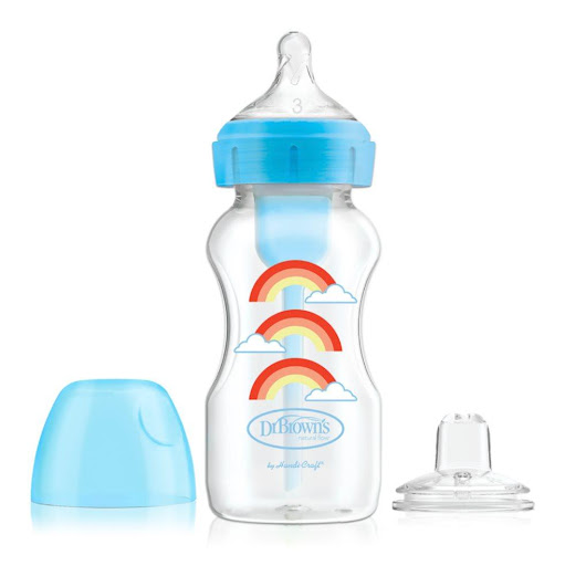 Tetero de Transicion 2en1 Boca Ancha 9 Oz Chupo Nv 3 (6-9m) Dr Browns Botella x 1 Tetero Options+ boca ancha de 9 onzas con opción de convertirse en vaso entrenador ya que incluye una boquilla de transición, basta con cambiar el chupo por la boquilla y tu niño ni lo notará, la tran