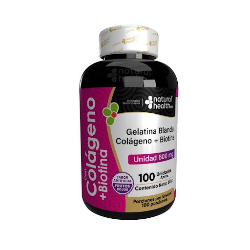 Gelatina Colageno +biotina Natural Health GELATINA x 100Und. Este producto sirve como un potente aliado para la salud estética e integral. Su fórmula está diseñada para estimular la regeneración de los tejidos conectivos, fortaleciendo la estructura del cabello