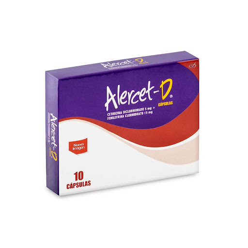Alercet-D  Cetirizina + Fenilefrina 5mg/15mg Caja Procaps x 10 Cápsulas