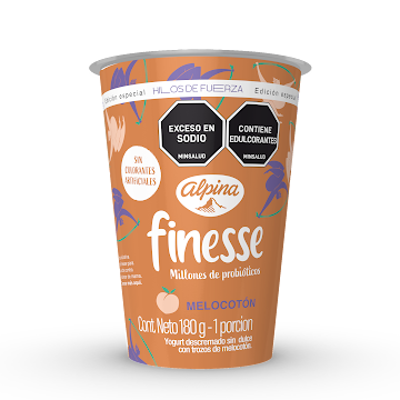 Yogurt Alpina Finesse   Melocotón Hilos de Fuerza x 180 gr  