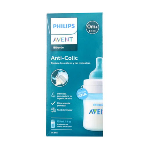 Phillips Avent Tetero Válvula Anticólicos Azul 4Oz SCY121/08 Avent Caja x 1 Biberón anticólicos Philips Avent azul 4 oz con tetina suave, sistema anticólicos probado, diseño ergonómico y fácil limpieza, ideal para reducir cólicos y facilitar la lactancia del bebé.