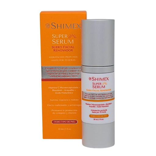 Serum - Super Serum facial renovador Shimex x 30 ml SHIMEX 30 ML x 1 Descubre el poder transformador del Super Serum Facial de Shimex, creado para el cuidado integral de tu piel. Este suero multipropósito es ideal para combatir los signos del envejecimiento, hidratar p