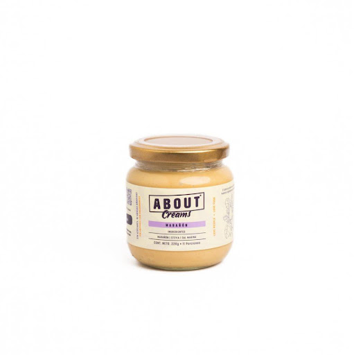 Crema de Marañón  ABOUT Envase de vidrio x 1 und Mantequilla de marañón, endulzada con stevia (1%)  y un toque de sal marina que resalta su sabor natural. Sin azúcares añadidos, sin conservantes ni grasas añadidas. Cremosa, equilibrada y deliciosa, 