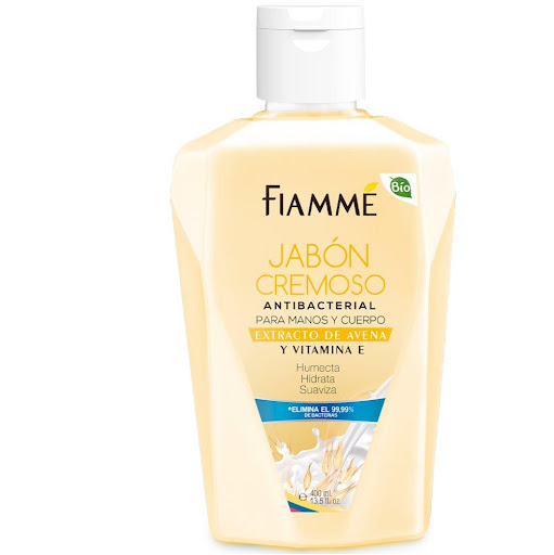 Jabón cremoso extracto de avena x400ml Fiamme frasco x 1 Jabón para manos y cuerpo. Contiene extracto de avena que es rica en proteínas para revitalizar y nutrir, contiene emolientes que humectan y suavizan la piel más vitamina E que evita la resequedad.