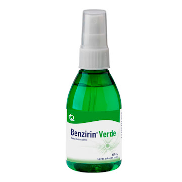 Benzirin Bencidamina HCI 0.1% Tecnoquimícas Verde Solución Bucal Spray Frasco x 120 ml  