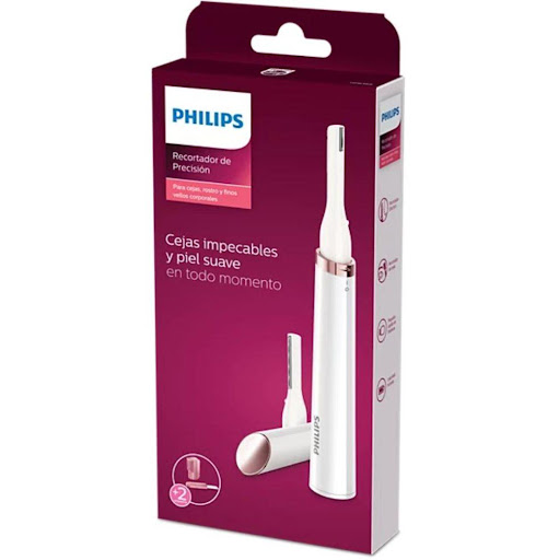 Recortador Electrico para Retoques Philips Philips Caja x 1 El Philips HP6389/00 es un recortador compacto tipo lápiz con dos cabezales y peines guía, ideal para retoques faciales y corporales precisos, suaves y sin irritación.