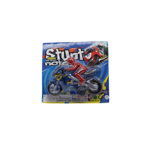 Moto Stunt Friccion Blister Surtido Sorpresa Plasticos Asociados  x 1 Es un juguete emocionante y dinámico, fabricado en plástico resistente y seguro. Diseñada con un mecanismo de fricción, esta moto permite realizar movimientos rápidos y acrobáticos, ideal para recrear