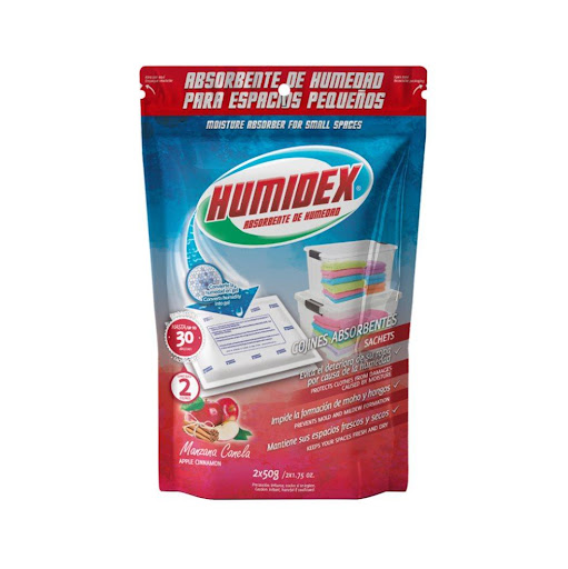 Humidex Cojines Manzana Canela HUMIDEX DOY PACK x 2 und El producto incluye dos (02) cojines absorbentes de humedad con aroma a manzana canela de 50 gramos c/u . Contenido total: 100 gramos.

*Este producto también está disponible con aroma vainilla, limón