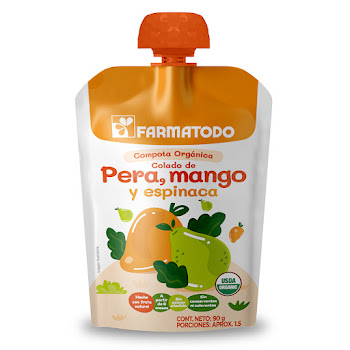 Compota Orgánica Farmatodo Sabor Pera, Mango Y Espinaca Frasco x 90 g  