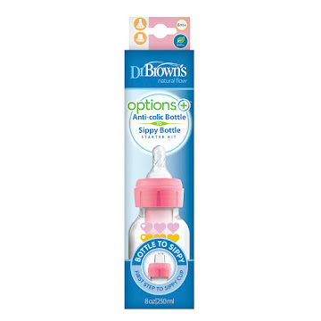 Tetero De Transición Dr   Brown'S Options+ 8oz Rosado X1 Unidad 