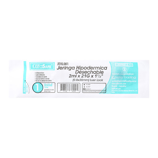 Jeringa Hipodérmica   Alfasafe 2ml x 21g x 1und