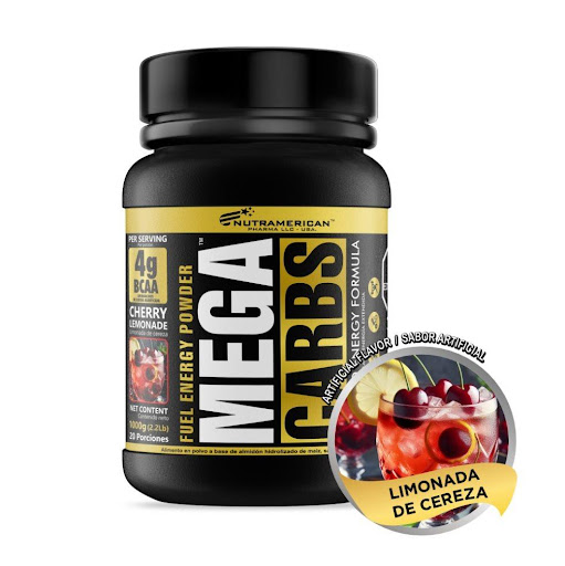 Mega Carbs Limón Cereza 1.6 LB Hidratante y recuperador NUTRAMERICANPHARMA Tarro x 2.2 lb (1.000g) Mega Carbs, es un complemento altamente rico en carbohidratos que proporcionan la energía necesaria para personas con alto gasto calórico, en actividades como ciclismo, natación, atletismo entre otros