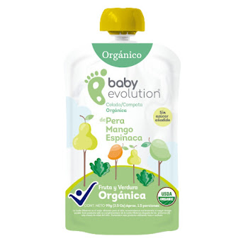 Compota Baby Evolution Orgánica Pera Mango Espinaca Sin azúcar añadida x 99 gr  