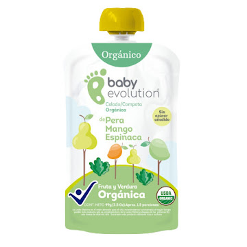 Compota Baby Evolution Orgánica Pera Mango Espinaca Sin azúcar añadida x 99 gr  