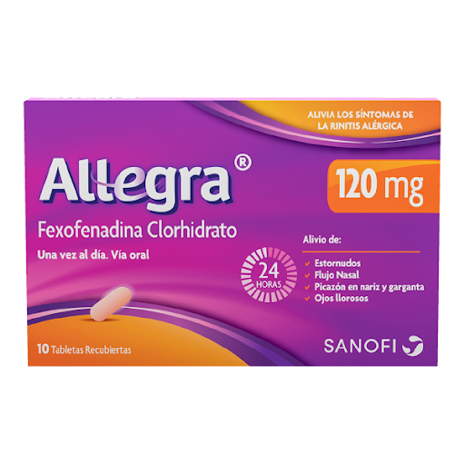 Allegra Fexofenadina Clorhidrato 120 mg Sanofi Caja x 10 Tabletas