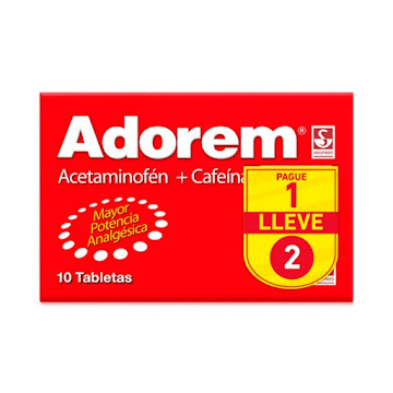Adorem Acetaminofén + Cafeína Anhidra 500mg/50mg Siegfried Caja x 10 Tabletas Pague 1 Lleve 2  