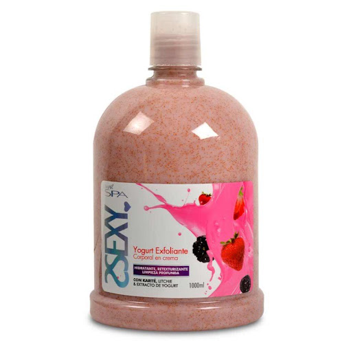 YOGURTH EXFOLIANTE CORPORAL BERRY LOVE (ROSADO) 1000g L´MAR SPA 1000 x 1 El yogurt Exfoliante de L´MAR elimina las células muertas de la piel produciendo un EFECTO RETEXTURIZANTE y de extrema tersura al combinar el extracto de yogurt y el KARITÉ, reconocidos por su acción 