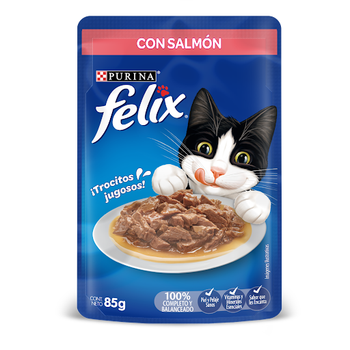 Alimento Para Mascotas Gatos Felix Sensaciones De Salmón y Pavo En Salsa x 85 gr