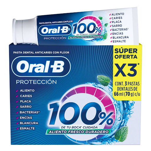 Crema Dental Oral-B 100% De Tu Boca Cuidada 66 ml Caja x 3 und