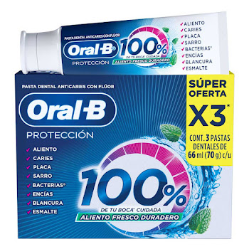 Crema Dental Oral-B 100% De Tu Boca Cuidada 66 ml Caja x 3 und  