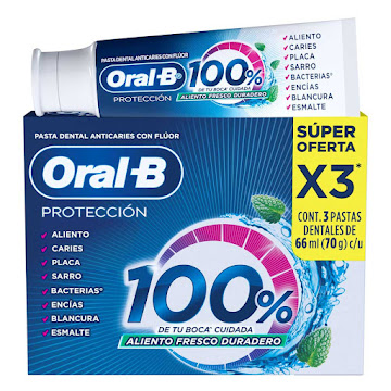 Crema Dental Oral-B 100% De Tu Boca Cuidada 66 ml Caja x 3 und  