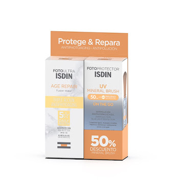 Pack Isdin Protege y Repara Fotoultra Age Repair x 50 ml + Fotoprotector Mineral Brush pack x 2 und  