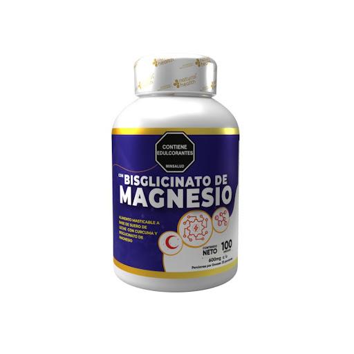 Magnesio Bisglicinato Apoyo Muscular x100 Alta Absorción NATURAL HEALTH PASTILLERO x 1