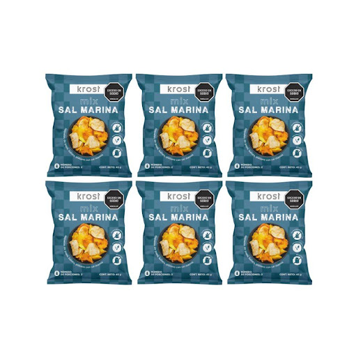 Pasabocas KROST Mix papa, batata Y plátano sal marina Paquete X 45 Gr KROST 45 gramos x 6 unds KROST MIX SAL MARINA es una mezcla de papa, batata y platano. Naturalmente libre de gluten, alto en fibra y apto para veganos y vegetarianos. Acompaña tus sandwiches, ensaladas, sopas y lo que te imag