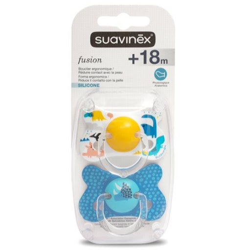 Suavinex Pack de chupo Dino +18 meses Amarillo  Suavinex Caja x 2  
