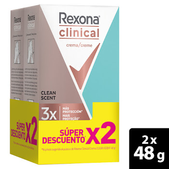 Desodorante Mujer Rexona Clinical Clean Scent 48 Gr Pack x 2 und  