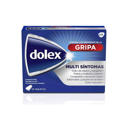 Dolex Gripa Acetaminofen + Clorfeniramina + Fenilefrina 500mg/2mg/5mg x 12 Tabletas