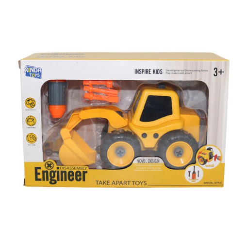 Retroexcavadora Engineer Didactica Caja Plasticos Asociados  x 1 Es un juguete educativo diseñado para armar y desarmar. Incluye piezas de diferentes formas y colores, además de herramientas que imitan las reales, lo que lo hace atractivo y divertido para los niños