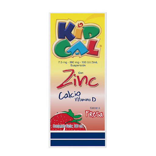 Kidcal Fresa Calcio + Vitamina D3 + Zinc 300mg/100u.i/7.5mg Farma de Colombia Frasco x 180 ml