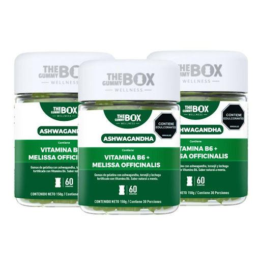 Relajación y Tranquilidad: Ashwagandha + Vitamina B6 + Melissa x3 THE GUMMY BOX TARRO X 60 GOMITAS x 3 undefined