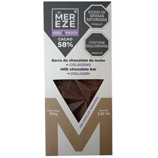 Barra de chocolate de leche sin azúcar + Colágeno MEREZE 100grs x 1 Barra de chocolate de leche sin azúcar + Colágeno