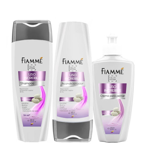 Kit capilar Fiamme Liso Increíble shampoo 400 ml + acondicionador 400 ml + crema para peinar 300 ml Fiamme frascos x 3 