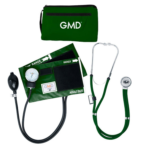 KIT GMD TENSIOMETRO VERDE RAPPAPORT GMD 1 x 1 Dispositivo medico que combina un tensiometro aneroide con brazalete ajustable y un fonendoscopio de doble campana Ideal para mediciones precisas de presion arterial y auscultacion en entornos clinico