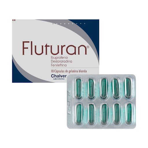 Fluturan Ibuprofeno + Desloratadina + Fenilefrina 400mg/2.5mg/10mg Chalver Caja x 10 Cápsulas